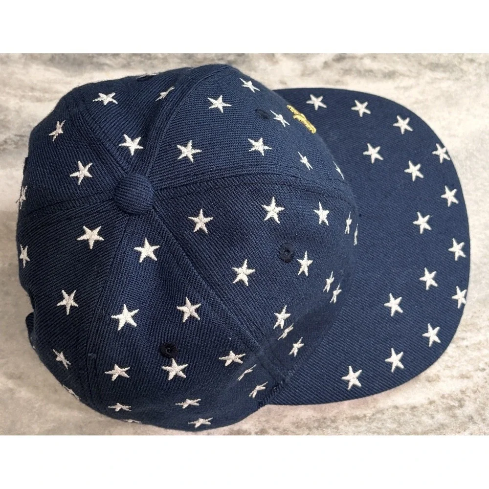Vintage Kids Star Print Snapback Hat Navy Blue Gold Star 52cm Youth Cap
